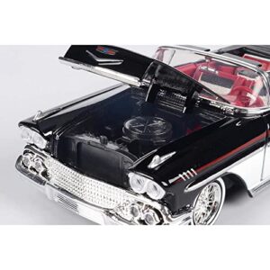 1958 Chevy Impala Convertible Lowrider Black and White with Red Interior Get Low Series 1/24 Diecast Model Car by Motormax 79025