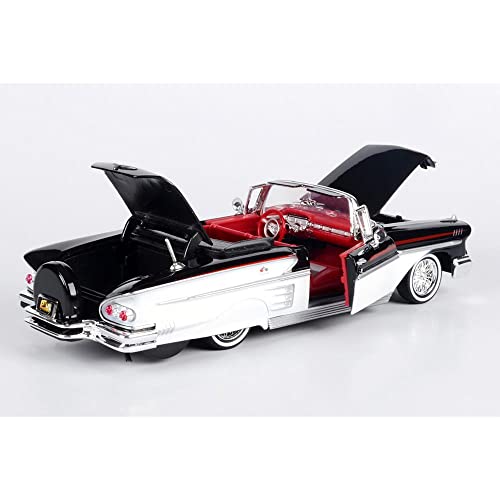 1958 Chevy Impala Convertible Lowrider Black and White with Red Interior Get Low Series 1/24 Diecast Model Car by Motormax 79025