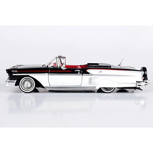 1958 Chevy Impala Convertible Lowrider Black and White with Red Interior Get Low Series 1/24 Diecast Model Car by Motormax 79025