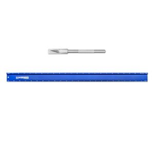 alumicolor alumicutter aluminum straight edge w/blade for office, school, engineering and framing, 24in, blue