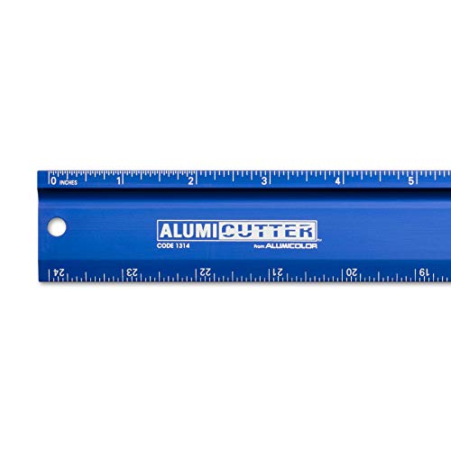 Alumicolor AlumiCutter Aluminum Straight Edge w/Blade for Office, School, Engineering and Framing, 24IN, Blue