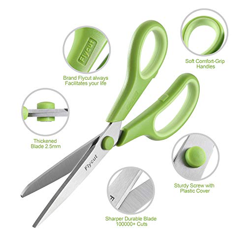 Scissors, Flycut Comfort Grip 8 Inch MutiPurpose 3-Pack Heavy Duty Durable Stainless steel and Sharp Blade for Cutting paper,Cardboard, Fabric, Craft Sewing.Suitable for Office, School and Home Use.