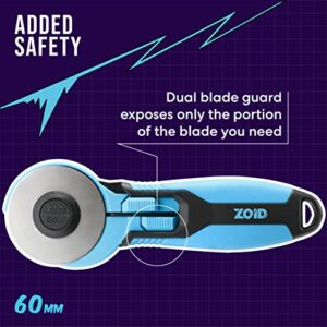 Zoid 60mm Rotary Cutter with Grip, Fabric Cutter Wheel, Rotary Cutter Blade, Craft Cutting Tool, Freehand Tool For Dense Fabrics,Denim, Corduroy and Multiple Projects, Soft-Touch Handle