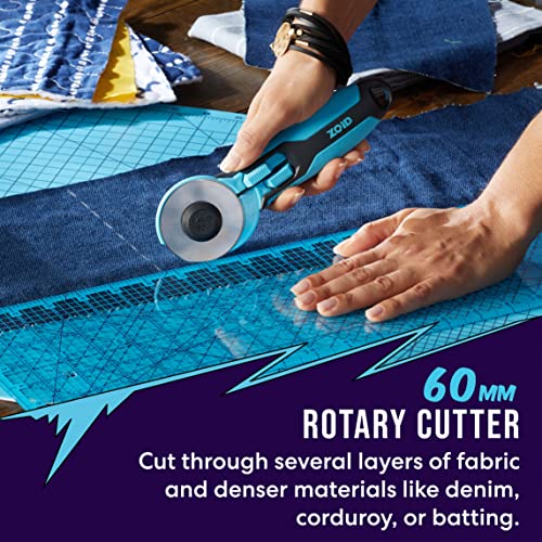 Zoid 60mm Rotary Cutter with Grip, Fabric Cutter Wheel, Rotary Cutter Blade, Craft Cutting Tool, Freehand Tool For Dense Fabrics,Denim, Corduroy and Multiple Projects, Soft-Touch Handle