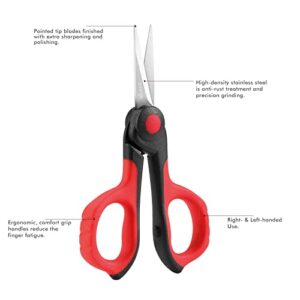 LIVINGO 4.5” Small Sharp Embroidery Scissors, Precise Detail Pointed Tip Stainless Steel Shears for Cutting Fabric, Needlework Thread Yarn Craft Sewing, Scrapbook, Paper, 2 Pack Red/Black