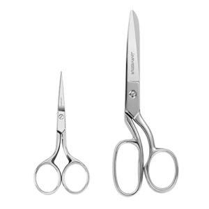 jarvistar 8” all purpose fabric tailor scissors heavy duty, sharp bent dressmaker shears and 4″ precision small pointed embroidery scissors for crafts, thread needlework, sewing &yarn, stainless steel