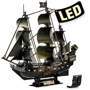 3d puzzle for adults moveable led pirate ship with detailed interior decoration, large queen anne’s revenge desk puzzles, difficult 3d puzzles with lights gifts for men women