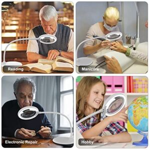 Rechargeable 5X Magnifying Glass with Light and Stand, XYK Desk Magnifying Lamp for Reading, Hobbies, Crafts, Workbench - White…