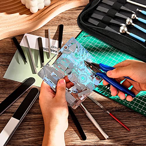 24Pcs Metal Puzzle Tool Set DIY Metal Model Kits Tools with Clippers Edge Bending Tool Tab Twisting Tool Cylinder Cone Shape Bend Assist Tool Wire Wrapping Mandrel Ball Stylus and Bag for Metal Puzzle