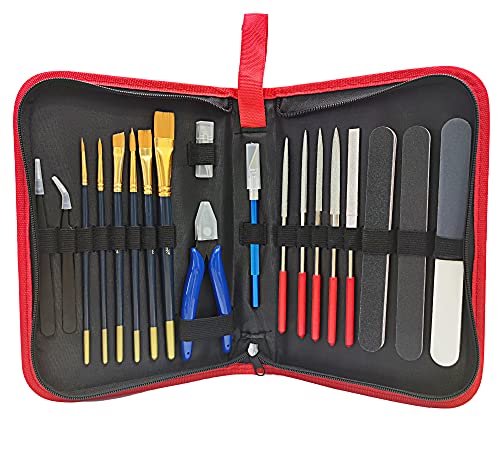 HOPLEX Model Tools Kit 20 in 1 Adults Hobby Building Tools Set Basic Tools with Nippers Tweezers Needle Files Polishing Bars for Car Airplane Model Building Repairing and Fixing