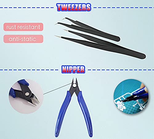 HOPLEX Model Tools Kit 20 in 1 Adults Hobby Building Tools Set Basic Tools with Nippers Tweezers Needle Files Polishing Bars for Car Airplane Model Building Repairing and Fixing