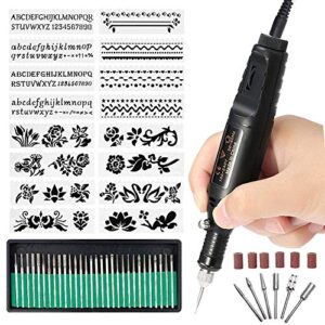 axpower electric micro engraver pen mini diy vibro engraving tool kit for glass ceramic plastic wood jewelry with scriber etcher 30 bits and 6 polishing head and 16 stencils