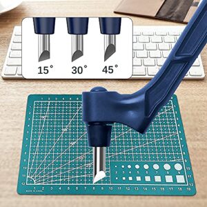 Craft Cutting Tools, Craft Cutting Tools Pen, 360 Degree Rotating Cutting Blade Stainless Steel Craft Knives, Handheld Paper-Cutting Tool with 3 Cutter Heads for Craft (Blue)