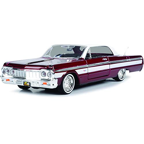 1964 Chevy Impala Lowrider Hard Top Candy Red Metallic with White Top Get Low Series 1/24 Diecast Model Car by Motormax 79021