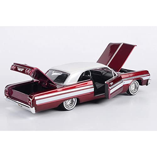 1964 Chevy Impala Lowrider Hard Top Candy Red Metallic with White Top Get Low Series 1/24 Diecast Model Car by Motormax 79021