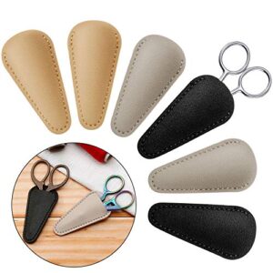 6 pieces scissors sheath safety leather scissors cover protector colorful sewing scissor sheath portable eyebrow trimming beauty tool protection cover collect bags (black, gray and light apricot)