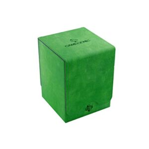 gamegenic squire 100+ convertible deck box | card storage box with removable cover | holds 100 double-sleeved cards | premium nexofyber deck box with microfiber inner lining | green color | made