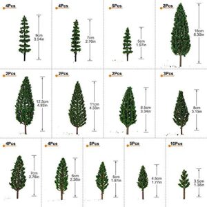 52pcs Model Pine Trees Green Pines Plastic for Forest HO Scale Model Railway Layout Miniature Scenery S0901