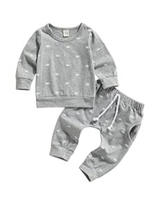 newborn baby boys clothes infant long sleeve sweatshirt tops pants set fall winter outfits (grey sunrise, 0-3 months)