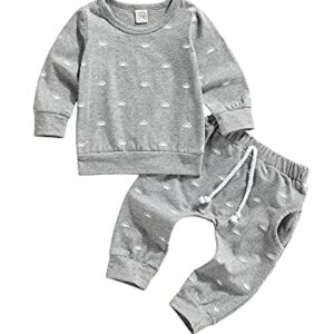 Newborn Baby Boys Clothes Infant Long Sleeve Sweatshirt Tops Pants Set Fall Winter Outfits (Grey Sunrise, 0-3 Months)