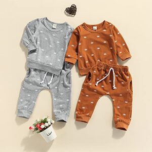 Newborn Baby Boys Clothes Infant Long Sleeve Sweatshirt Tops Pants Set Fall Winter Outfits (Grey Sunrise, 0-3 Months)