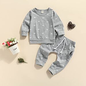 Newborn Baby Boys Clothes Infant Long Sleeve Sweatshirt Tops Pants Set Fall Winter Outfits (Grey Sunrise, 0-3 Months)