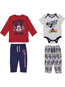 disney mickey mouse newborn baby boys 4 piece outfit set: bodysuit t-shirt pants mickey mouse 6-9 months