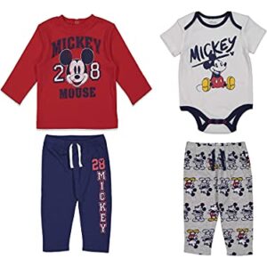 Disney Mickey Mouse Newborn Baby Boys 4 Piece Outfit Set: Bodysuit T-Shirt Pants Mickey Mouse 6-9 Months