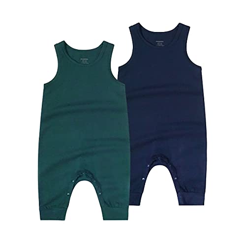 Teach Leanbh Baby Boys Girls 2 Pack Sleeveless Romper Jumpsuit Cotton Soild Color Footless Sleep and Play 3-24 Months (Green+Navy, 3-6 Months)