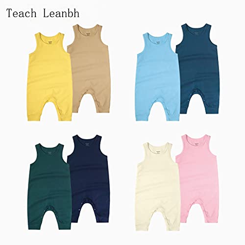 Teach Leanbh Baby Boys Girls 2 Pack Sleeveless Romper Jumpsuit Cotton Soild Color Footless Sleep and Play 3-24 Months (Green+Navy, 3-6 Months)