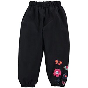 pongyou toddler waterproof rain pants dirty proof windbreak cute outwear pants for boys and girls black, 2t(for age 1-2)