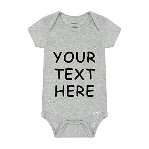 Personalized Unisex Baby Bodysuit - Custom Bodysuit with Name and Other Text on Front - Short Sleeve Personalized Baby Romper - Gray - 0-3 Months