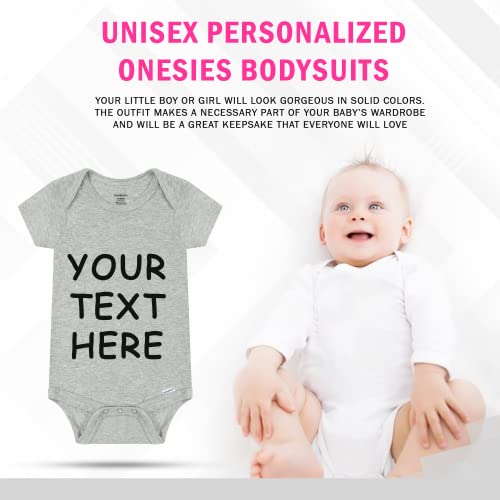 Personalized Unisex Baby Bodysuit - Custom Bodysuit with Name and Other Text on Front - Short Sleeve Personalized Baby Romper - Gray - 0-3 Months