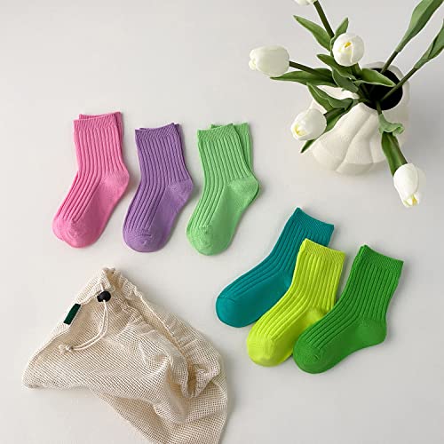 INOBAY Child Solid Color Socks 6 Pack Kids Socks Toddler Socks Girls Boys Cotton Socks (3-5T, Type-2)