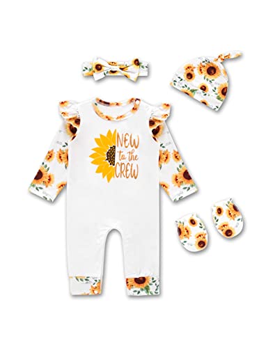 Fairy Sassy Newborn Baby Girl Bodysuit Infant Letter Flower Print Jumpsuit Coming Home Clothes Outfit ( 0-3 Months,Yellow )