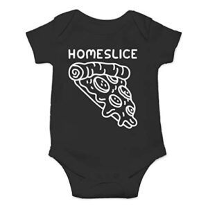 aw fashions homeslice – humorous hipster language – pizza and food lovers – cute one-piece infant baby bodysuit (12 months, black)