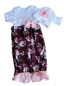 theposhlayette newborn baby girl coming home outfit personalized floral layette gown with beanie baby girl shower gifts (0 to 3 months)