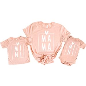 olive loves apple mommy & me matching square block shirts & bodysuits for kids & adults peach shirt youth small