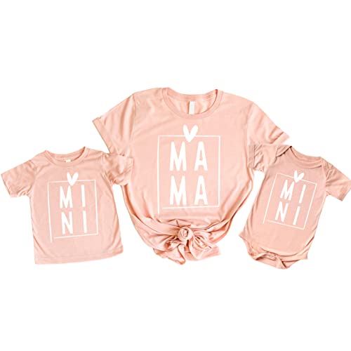 Olive Loves Apple Mommy & Me Matching Square Block Shirts & Bodysuits for Kids & Adults Peach Shirt Youth Small