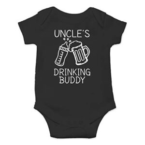 aw fashions uncle’s drinking buddy – my uncle is a bad influence – cute one-piece infant baby bodysuit (newborn, black)