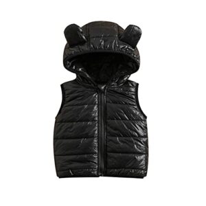 lopjgh toddler baby boys girls jacket coats bear ears hooded solid color puffer warm down coat winter outerwear (black vest, 5-6 years)