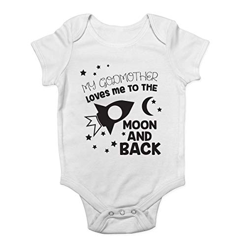 My Godmother Loves me to The Moon and Back Cute Bodysuit Girl boy Infant Toddler Baby Clothes Creeper White