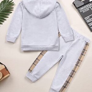 Yoxindax Toddler Baby Boy Clothes Outfits Plaid Bear Long Sleeve Hoodie Sweatshirt Patchwork Pants Spring Clothes for Boys(2-3t)