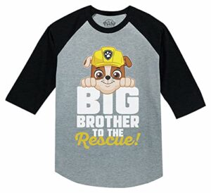 big brother shirt for toddler rubble paw patrol 3/4 sleeve baseball jersey toddler shirt dark gray 4t