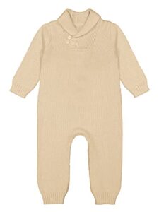 makkrom unisex baby boy girl romper shawl collar cable knitted sweater infant long sleeve one-piece overall newborn jumpsuits beige