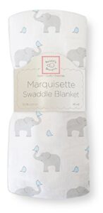 swaddledesigns marquisette receiving swaddle blanket for baby boys & girls, soft premium cotton muslin, best shower gift, elephant and pastel blue chickies, parent picks award winner