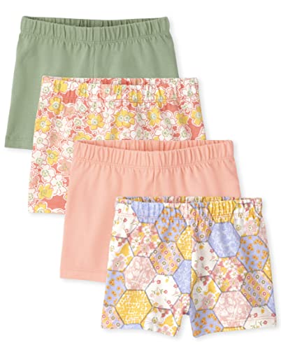 The Children's Place Baby Toddler Girls Print Shorts 4-Pack, Peach Sachet-4 Pack, 3T