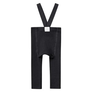 newborn baby leggings girls boys tights pants with suspenders braces infant toddler boho clothes fall outfit sweater ribbed knit high waist bottoms autumn winter birthday black 12-18 months