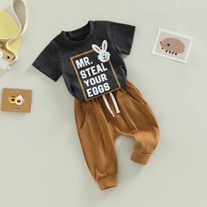 Toddler Infant Baby Boys Easter Outfit Letter Rabbit Printed Shirt Pants Spring Summer Clothes Set (Dark Gray, 2-3 Years)