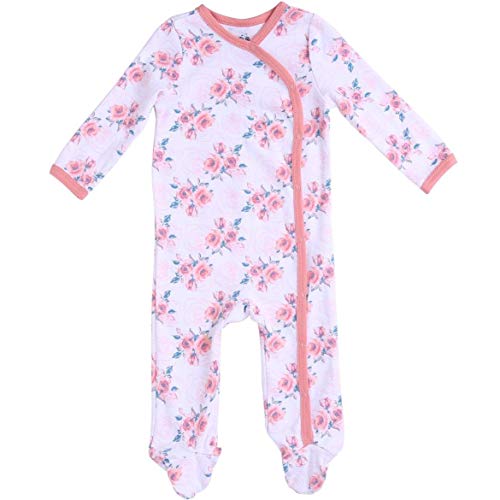 Newborn Footed Pajamas Girls Baby Sleepers Side Snap Onesie Footies with Hat Nb Floral Print